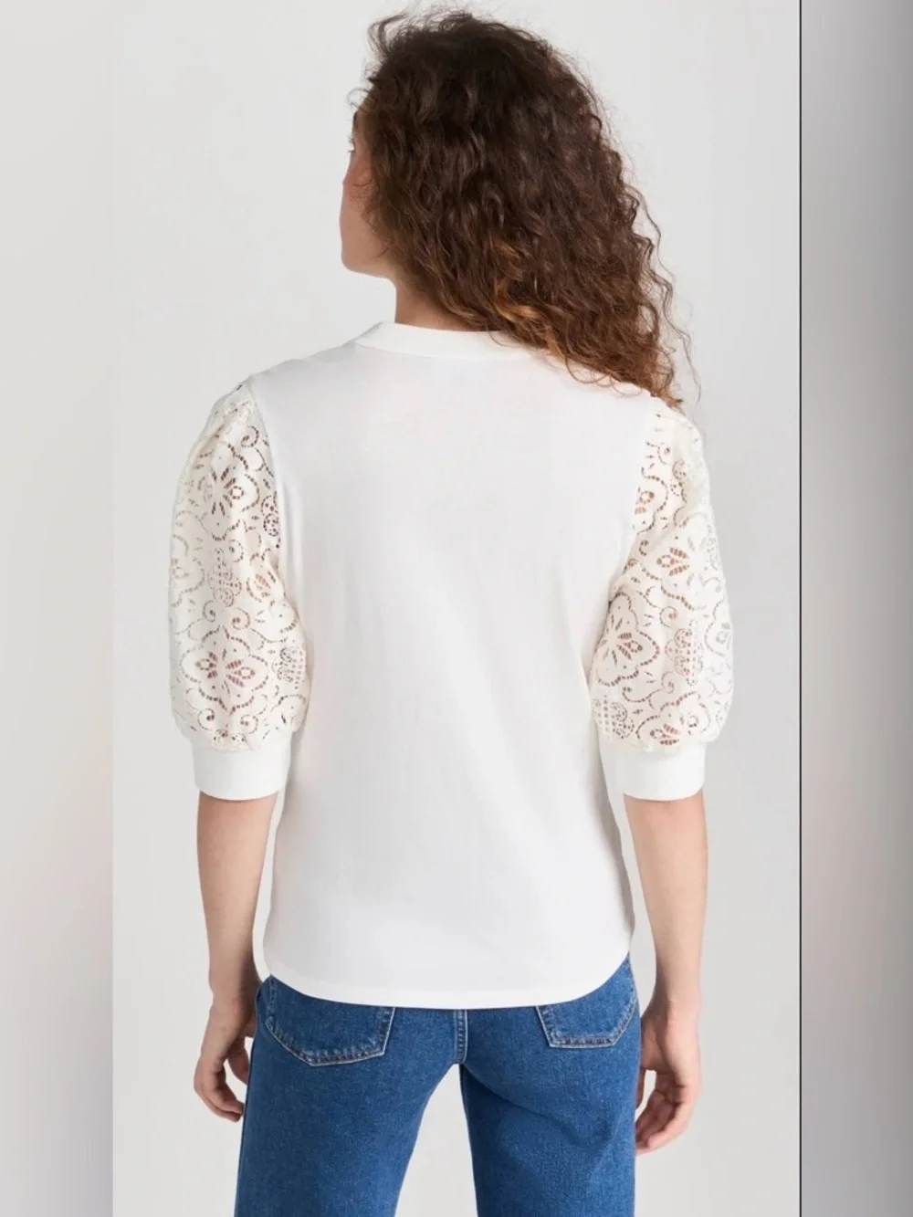 Veronica Beard Coralee Puff Lace Sleeve Cotton Top Blouse Tee Off White S - Picture 3 of 11